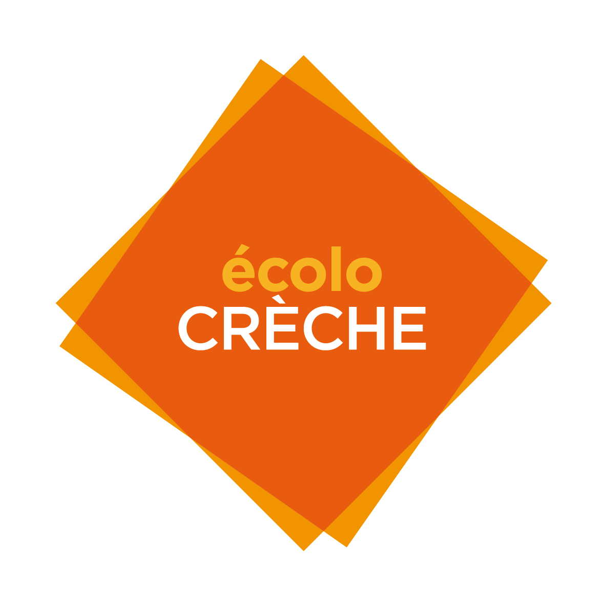 Logo Ecolo-crèche : deux losanges oranges superposés avec le nom &quot;écolocrèche&quot; inscrit au centre