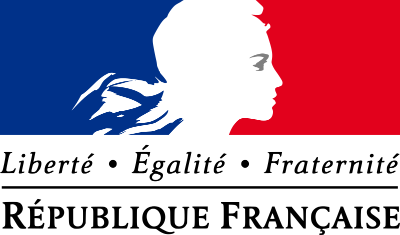 Logo République Française &quot;liberté, égalité, fraternité&quot; sous le drapeau et l&#039;image de la Marianne