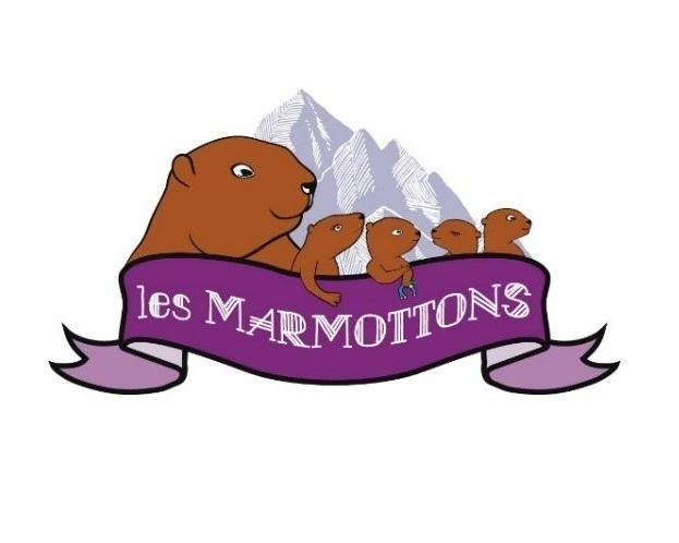 Logo des Marmottons - il représente une marmotte et ses petits devant une montagne