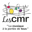Logo Les CMR : des notes de musique colorées sur des lignes tracées à la main, et un slogan : "la musique à portée de tous"