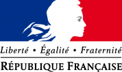 Logo République Française "liberté, égalité, fraternité" sous le drapeau et l'image de la Marianne