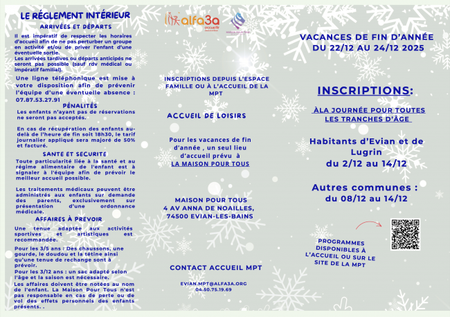 PLAQUETTE INFORMATIONS VACANCES FIN D&#039;ANNEE 2025