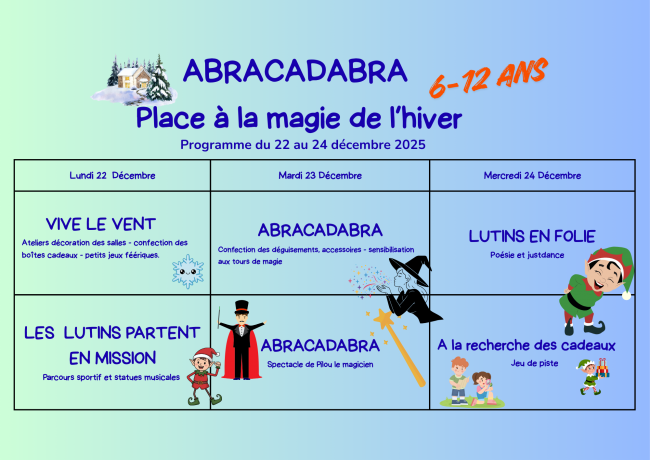 PROGRAMME VACANCES FIN D&#039;ANNEE 2025 6-12 ANS
